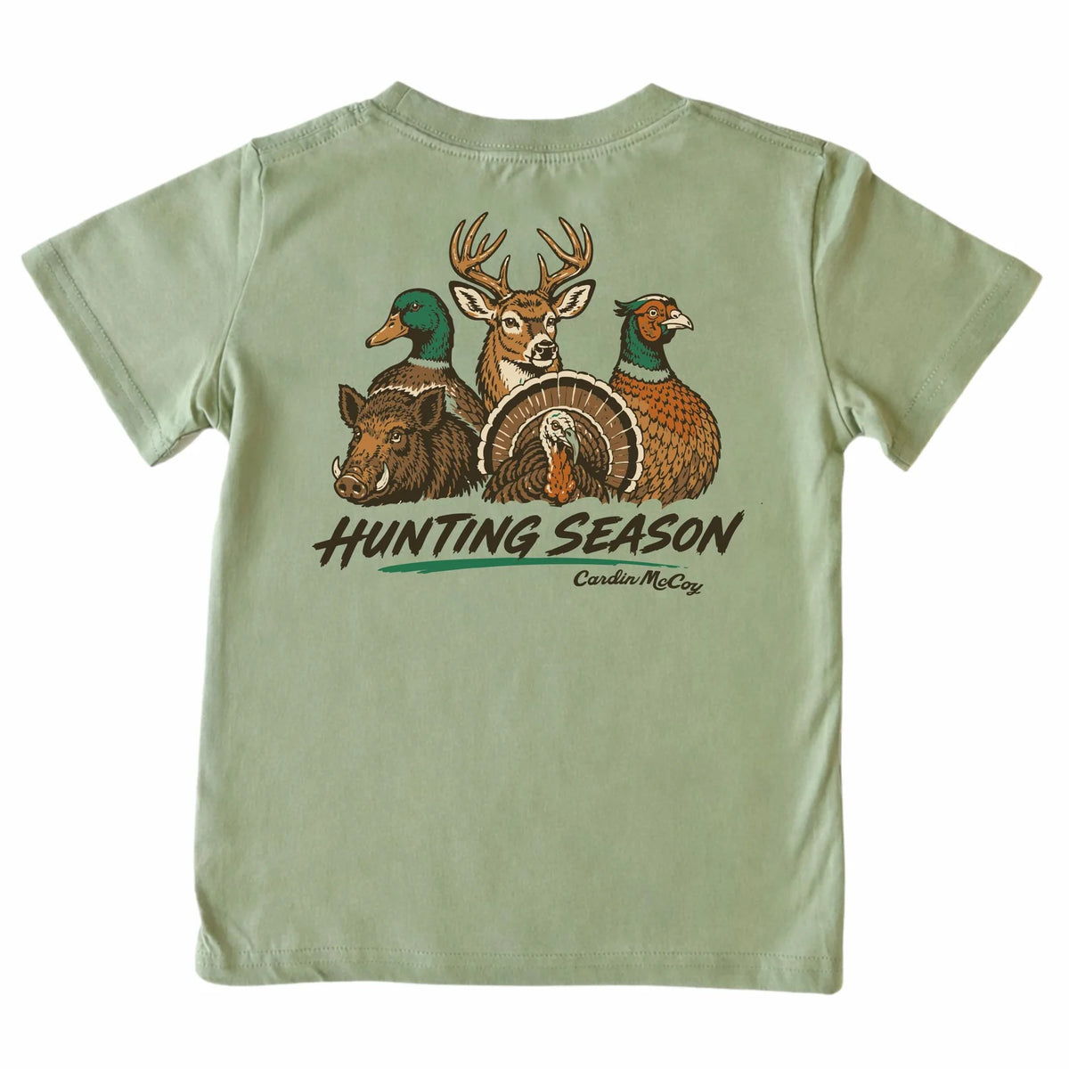 kids' hunting season short-sleeve tee, light olive | cardin mccoy