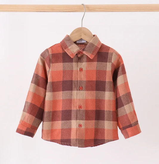 boys' plaid button-down, rust