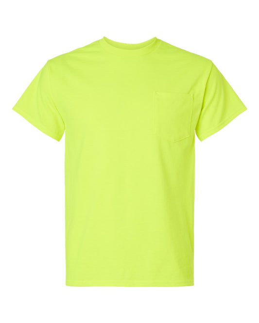 gildan pocket tee, safety green