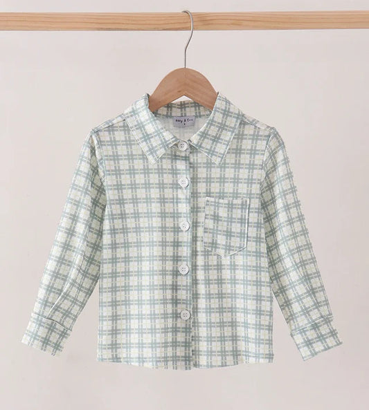 boys' plaid button-down, sage